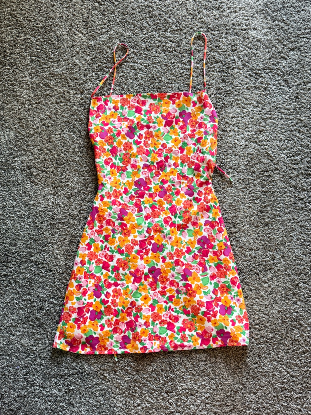 Princess Polly White Floral Sundress with Pink, Orange & Green Print